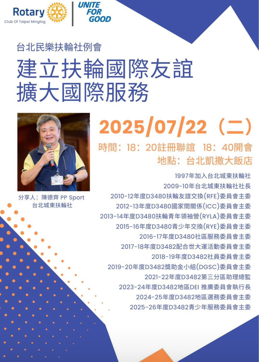(166)專題演講:建立扶輪國際友誼 擴大國際服務